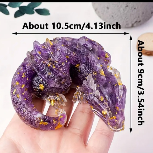 Amethyst Gemstone and Gold Flake Dragon Resin Figurine - Picture 2 of 7